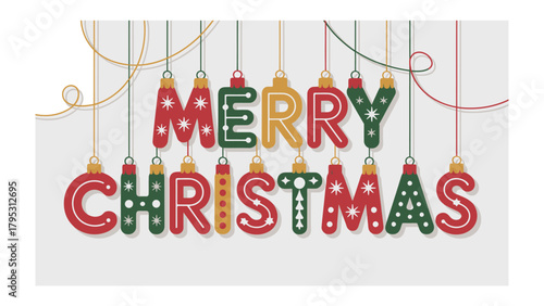 Holiday cheer hanging decoration: Merry Christmas letters in a whimsical and festive design, adorned with ornaments and a decorative touch. Capturing the warm glow of the holiday season.