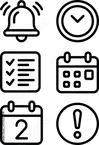 Minimal vector icons for analog and digital clocks, time tracking, and daily planning
