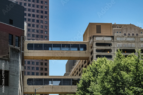 Two Stacked Bridges Connecting Buildings In The City