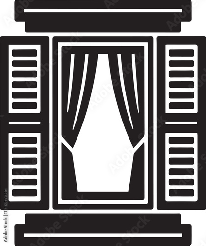 Facade Element Window with Arch and Shutter IllustrationPrint