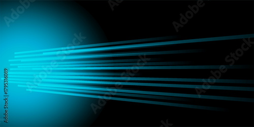 Glowing blue light streaks on a black background. Horizontal neon beams create a high-speed motion effect, symbolizing futuristic technology and digital energy