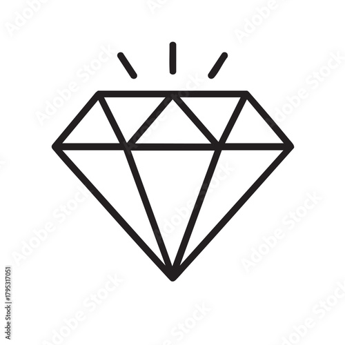 A simple black and white illustration depicts a sparkling diamond with rays emanating from its top