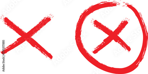 Red cross mark and circled red x mark on white background