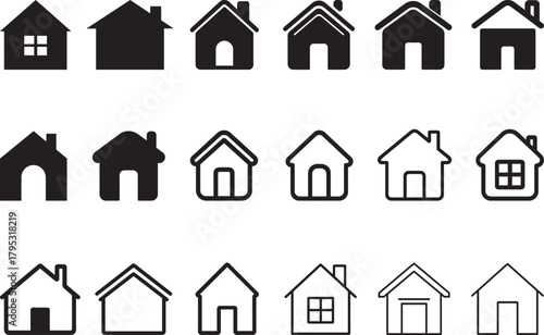 House Icon Set Bundle with Silhouette Vector Illustration for Home and Real Estate
