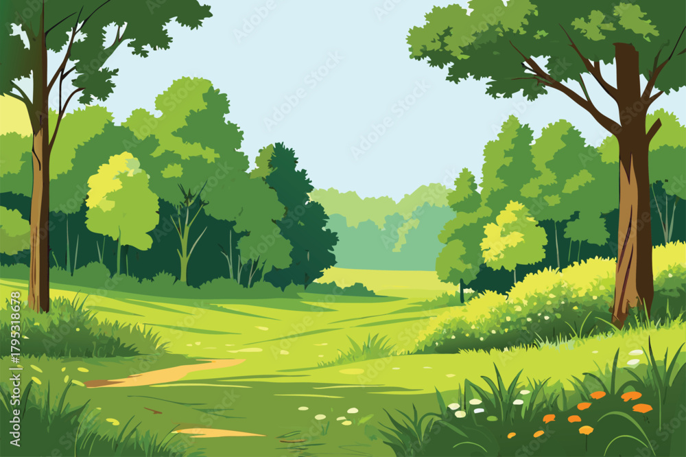 Fototapeta premium Lush forest landscape with a winding path