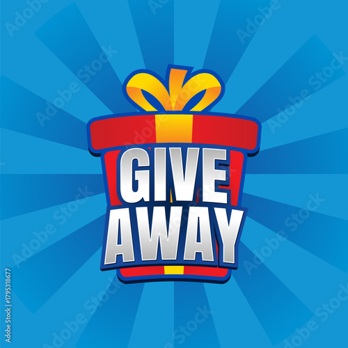 Exciting Giveaway Promotion Gift Box with Blue Radial Background