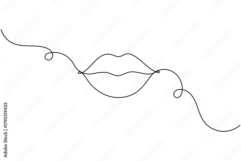 Fototapeta premium Continuous One line drawing of lips and mouth in a simple minimalist makeup style