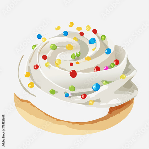 A christmas cookie with white icing and red and green sprinkles
2