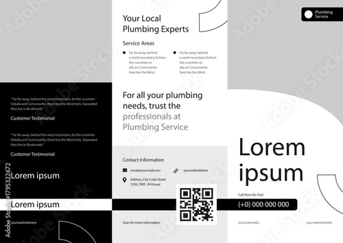 ditable tri-fold brochure template for business and services - modern tri-fold pamphlet design for plumbing and maintenance