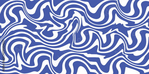 Blue wavy lines abstract background. Trendy psychedelic retro style backdrop. Waves, swirl and twirl pattern. Twisted distorted vector texture. Y2k aesthetic design