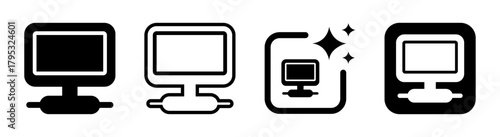 Network LAN icon with PC connector for technology and IT sector in black transparent PNG vector illustration