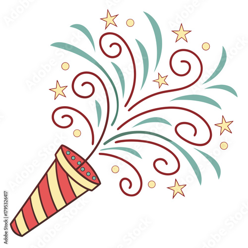 Party popper with confetti for celebration