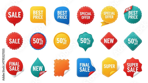 Sale Offer Badge Sticker Icons Set – Colorful Discount Price Labels, Promo Marketing Retail Tags Collection
