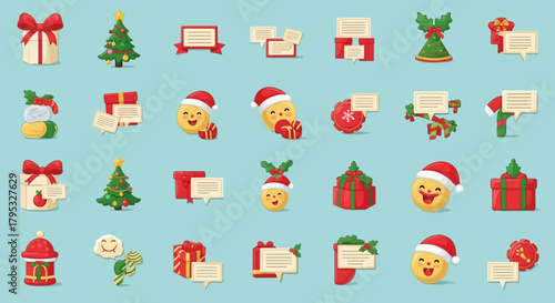 Delightful Collection of Christmas and Winter Holiday Icons with Festive Emoticons and Greeting Elements