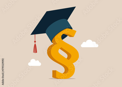 Symbol of paragraph in Academic mortarboard hat. Protecting students rights when expulsion from the university. Lawyer and advocate services. Vector flat illustration 