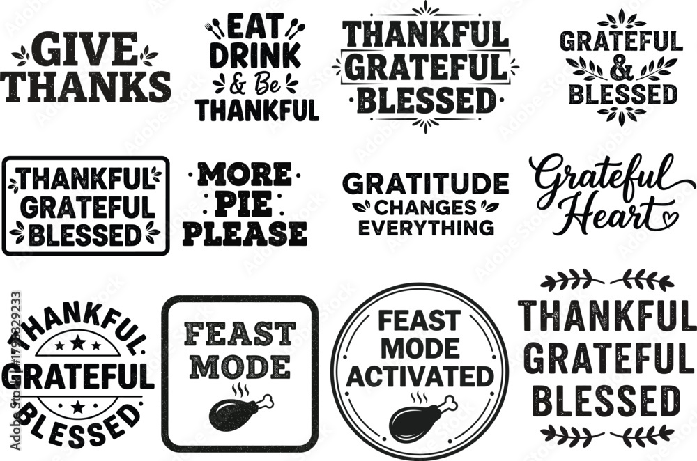 Naklejka premium Grateful, blessed, and thankful quotes with feast mode designs autumn Vector