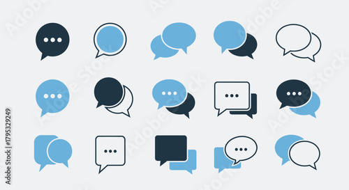 Collection of Speech Bubbles Icons Representing Communication and Dialogue in Various Styles