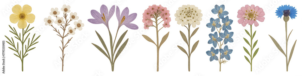 Obraz premium PNG Colorful delicate wildflower bouquet, element set on transparent background