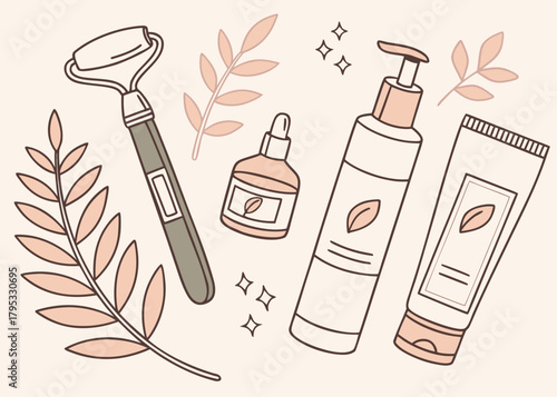 Skincare Cosmetic Bottles Vector | Beauty Salon Flat Illustration