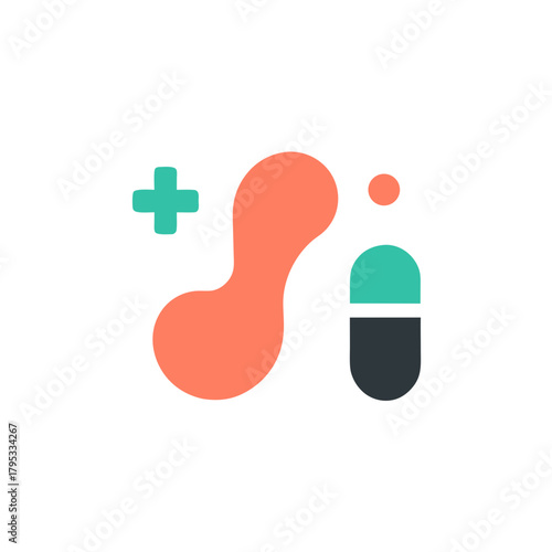 Abstract medical symbols with a plus sign and capsule