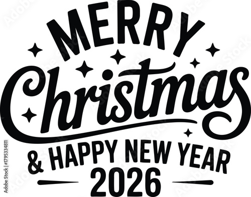 Festive calligraphy design displaying a merry christmas and happy new year message
