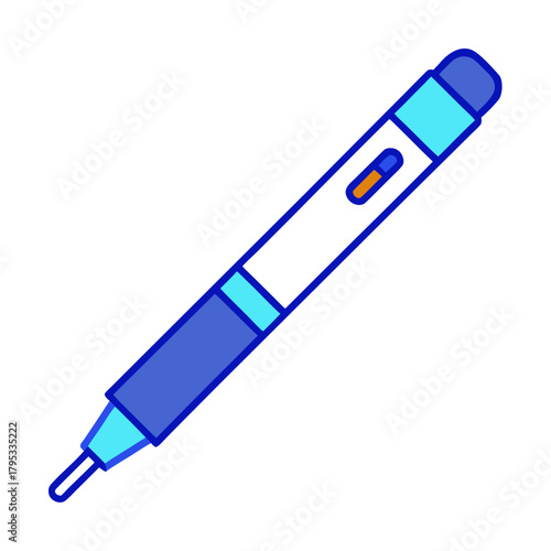 Stylized illustration of a blue and white insulin pen