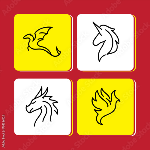 Vector illustration of a dragon silhouette emblem and zodiac sign design featuring hands holding hands as a symbolic logo