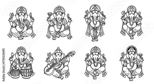 vector illustration of lord Ganesh in line