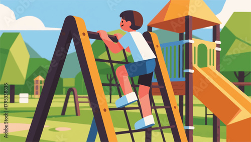 Illustration Of A Child Climbing In A Play Area Vector Design Template