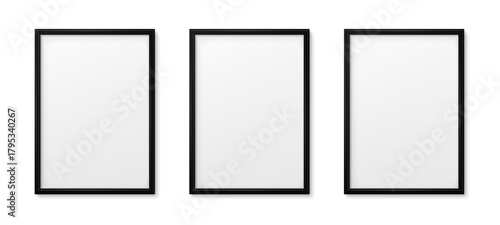 Three blank frames, flat vector illustration for wall art, minimalist, sleek design