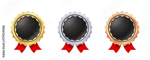 Award badge vector illustration, flat vector style, gold, silver, bronze medals