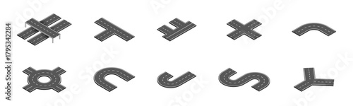 Road elements vector illustration, flat vector style, street intersections and curves