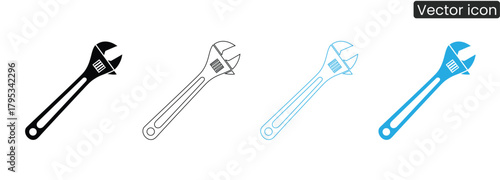 Wrench adjustable repair tool icons ideal for engineering projects, DIY guides, or showcasing construction materials. Perfect for maintenance and repair solutions.