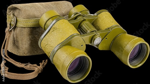 Vintage black opera glasses and field-glass binoculars with glass lens isolated on a white background for optical viewing and discovery equipment