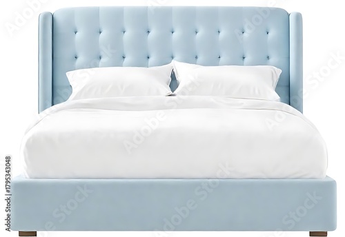 White hotel bedroom with a comfortable double bed and soft white pillows