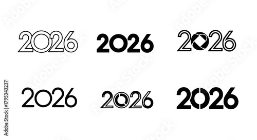 A versatile collection of 2026 year number designs showcasing outline solid and segmented styles perfect for graphic design branding and calendar elements