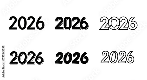 2026 year number, black text isolated on white background, design element for calendar, banner, poster, greeting card, invitation, brochure, or any other graphic design project