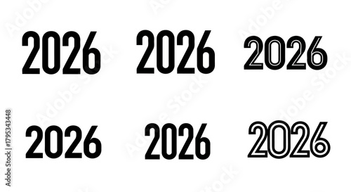 New year 2026 number design with double outline styles isolated on white background, future celebration calendar mark for upcoming events and occasions