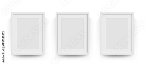 Three blank picture frames, flat vector illustration for gallery, wall decor