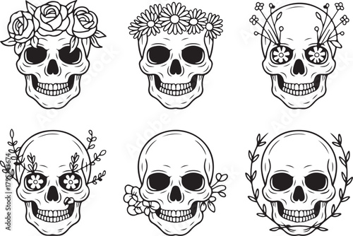Skulls with flowers