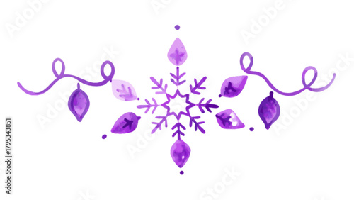 Watercolor snowflake and purple garland vector design for winter holiday season greeting and christmas decoration
