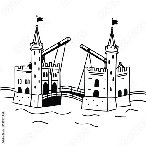 Medieval Drawbridge Castle Towers Over Water architecture