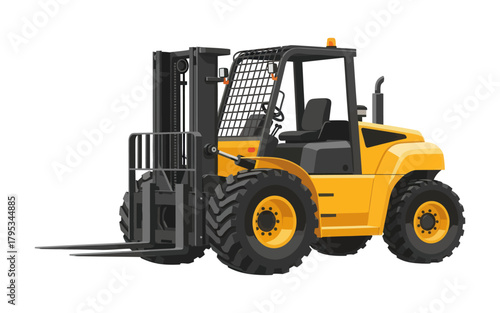Heavy duty yellow forklift truck industrial equipment for material handling.
