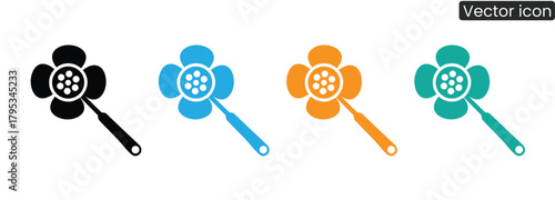 Explore a vibrant collection of flower icons in striking black, blue, orange, and teal, perfect for adding a fresh, modern aesthetic to your designs.