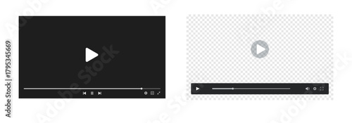 Media player interface, flat vector illustration with play button and controls