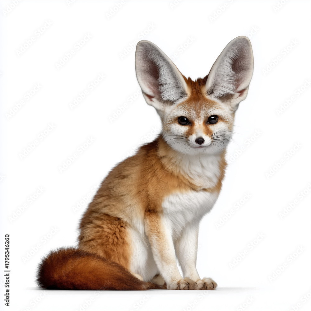 Obraz premium Fennec fox sitting with large ears on white background
