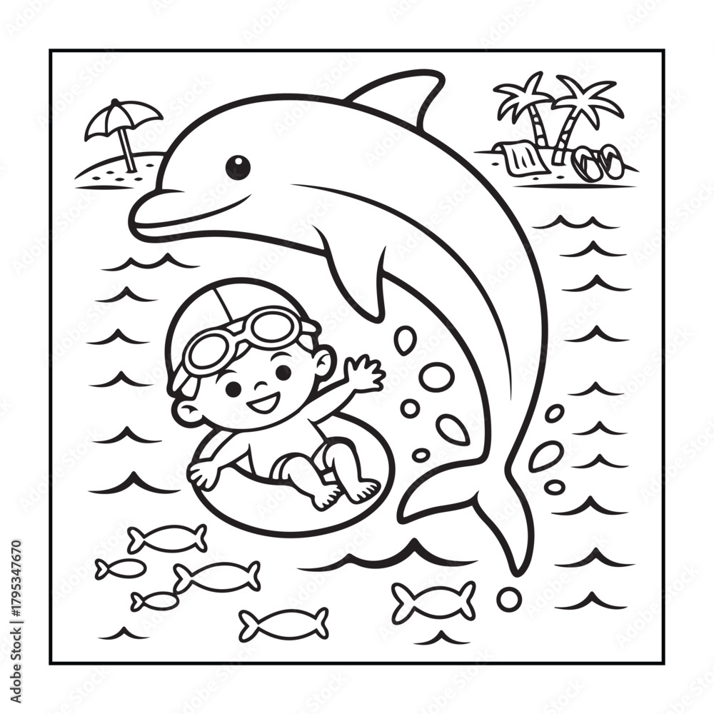 Obraz premium Animals with kids like the elements of black and white coloring pages for children, adults, and teens.