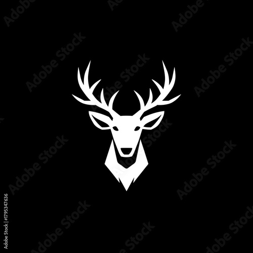 Minimalist white deer head silhouette on black background