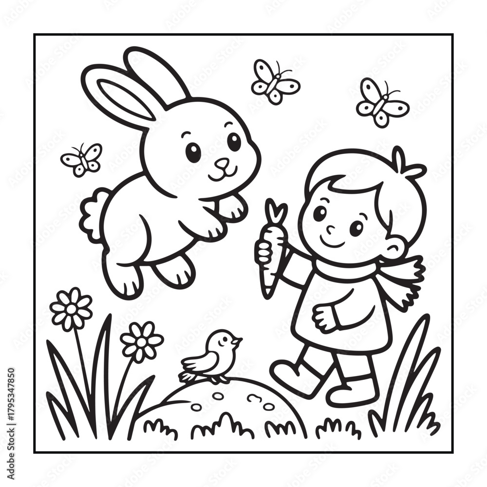 Obraz premium Animals with kids like the elements of black and white coloring pages for children, adults, and teens.