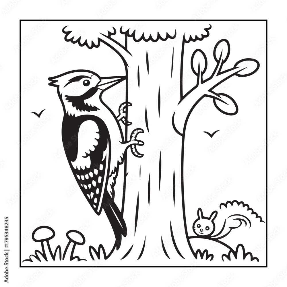 Obraz premium Animals with kids like the elements of black and white coloring pages for children, adults, and teens.